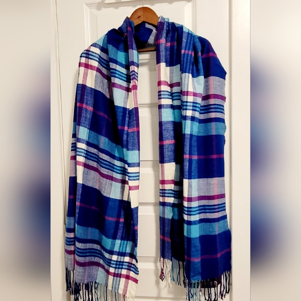 Blue Plaid Flannel Scarf WOMENS Jcrew